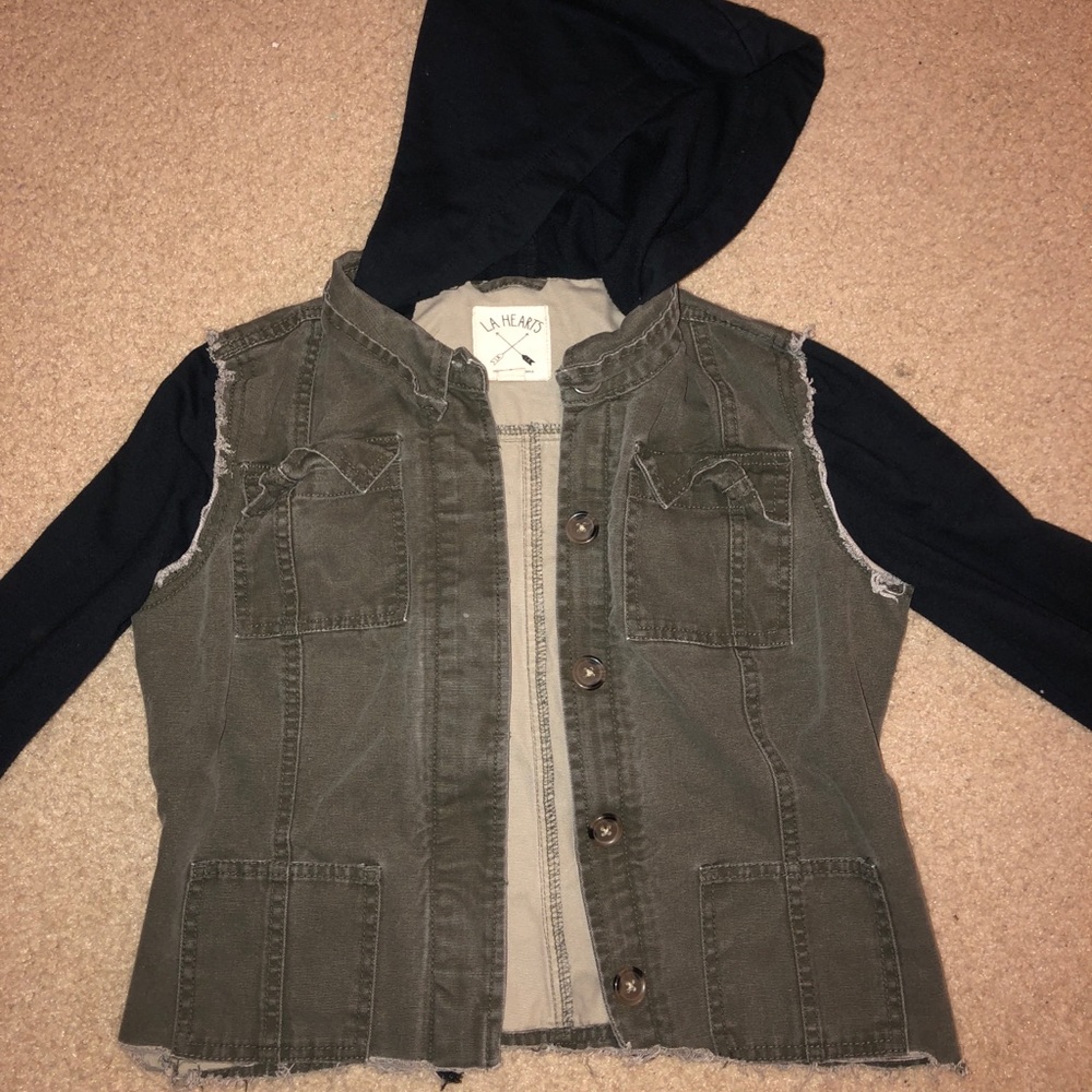LA Hearts Olive Denim and Black Fleece Jacket
